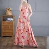 Dimanaf 2025 Women Linen Summer Flower Print Dress Casual Ladies Basic Long Dress 8088