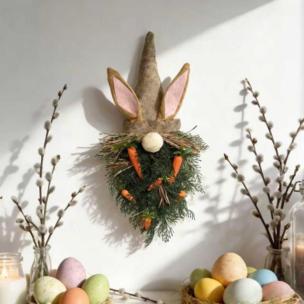 Photographic Props Rustic Style Easter Gnome Pendant Plastic Handmade Easter Bunny Wreath With Carrot Spring Wreath Home Decor