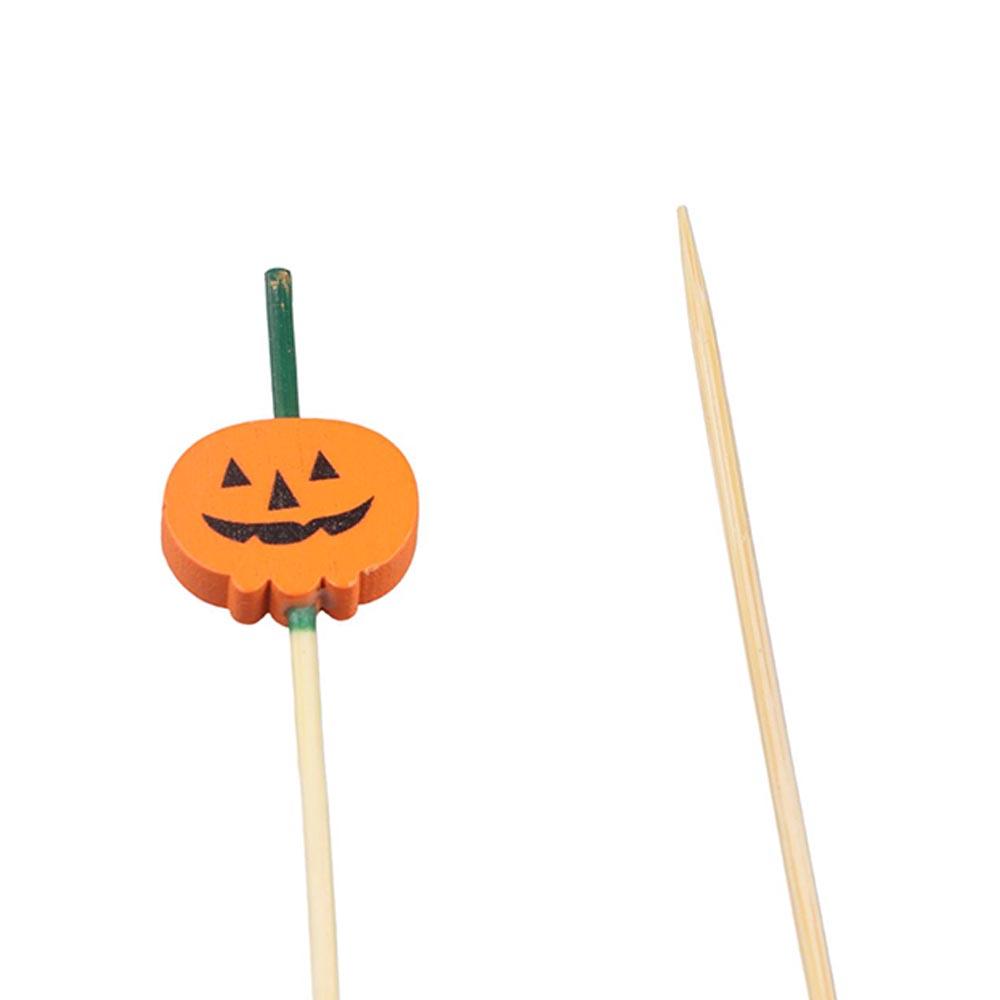 100pcs Smooth Surface Halloween Pumpkin Bamboo Skewers Disposable Cocktail Sticks Sugar-coated Haws