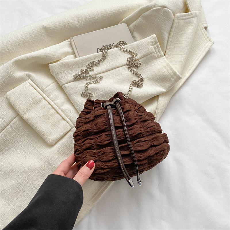 Chic Canvas Bucket Bag For Women Trendy Summer Shoulder Bag With Chain Strap