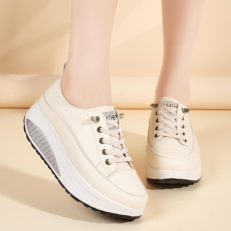 35-41 Women's Leather Lace-up Platform Rocker Shoes Wedge shoes Casual Shoes