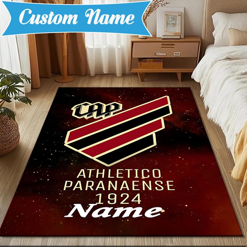 Custom Name Black Stripes Athletico Crest Rug Game Carpet, Floor Mat for Bedroom Living Room Entryway Rug, Home Decor Gift for Christmas Birthday