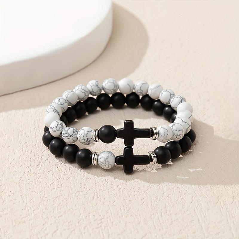 JYL TS Bracelet Couple  Cross Stone Charm Strengthens Commitment & Trust T209 темный ярко-