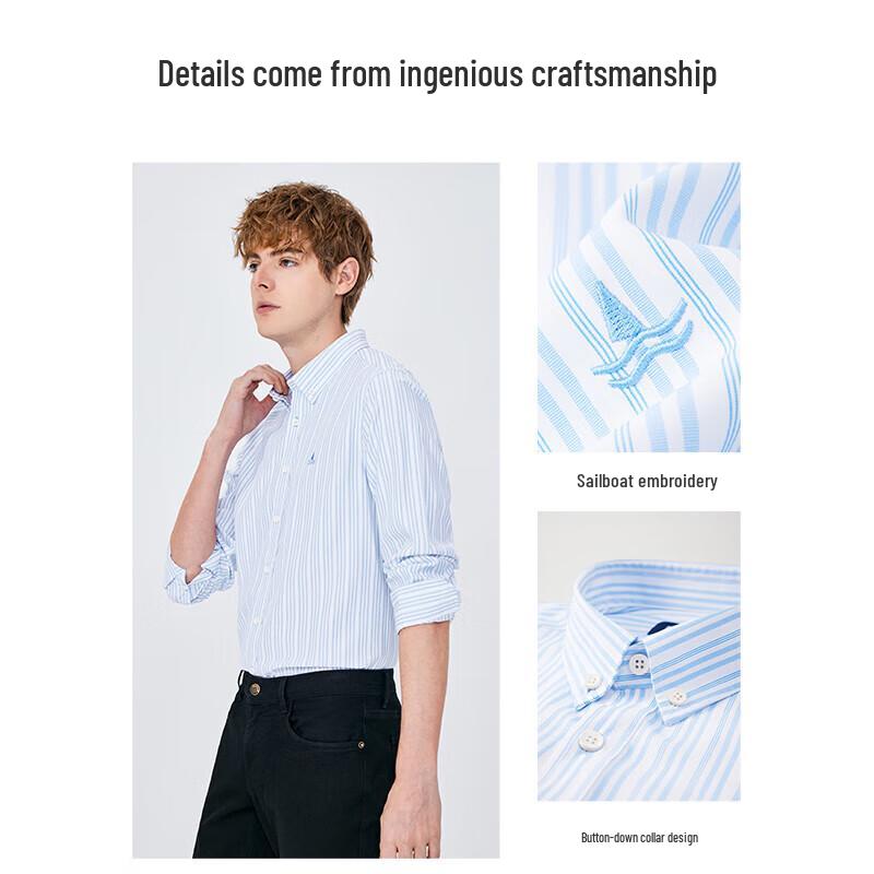 Nautica Men's Cool Breathable Striped Long-Sleeve Shirt