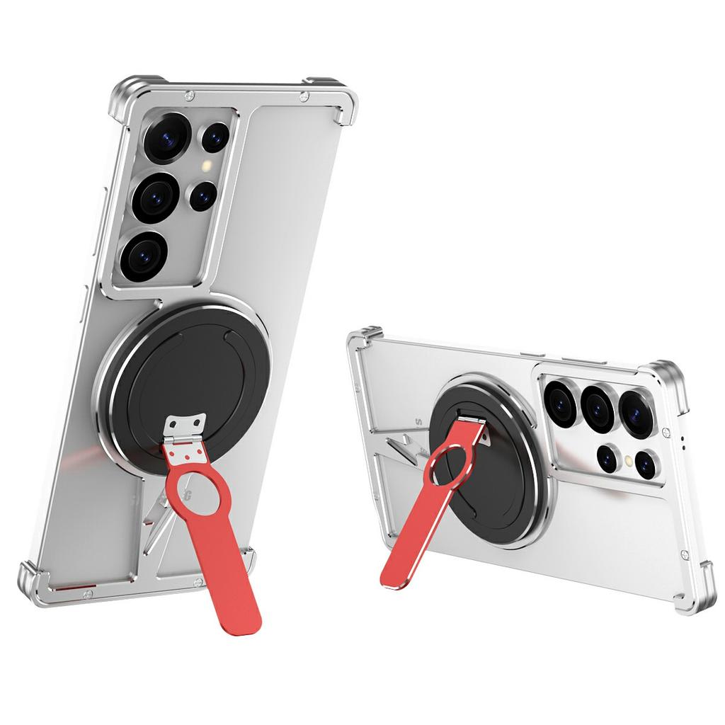 For Samsung Galaxy S25 Ultra Magnetic Case Aluminium Alloy Frameless Phone Cover with Kickstand