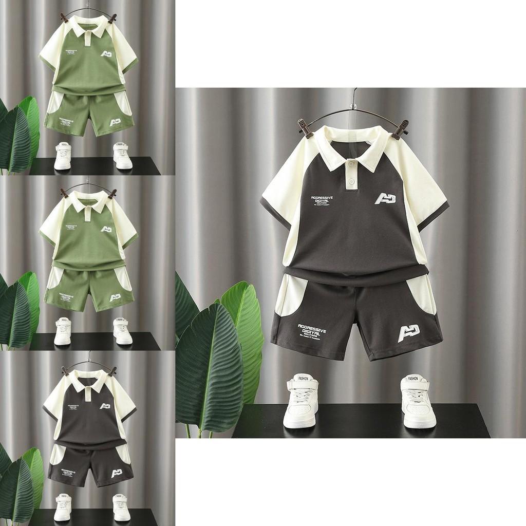 Stylish Boys Summer Outfit Set Short Sleeve Polo Shirt Two Piece Cotton Sports Wear