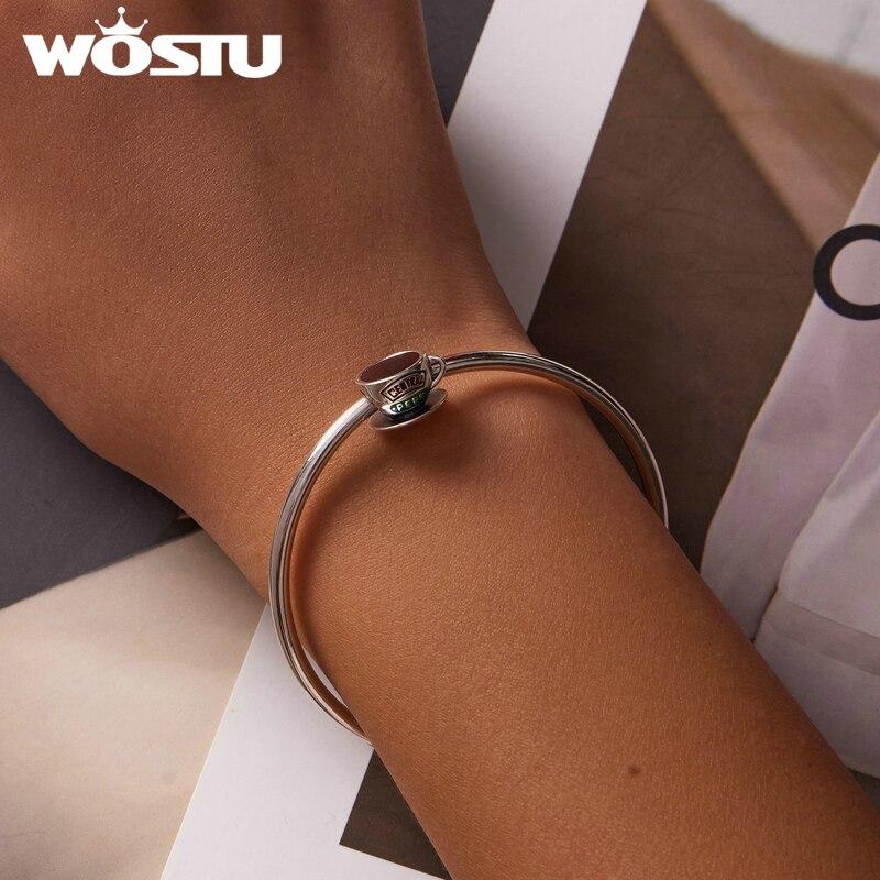 WOSTU 925 sterlingsølv kaffekopp bokstaver sjarm perle anheng passer originalt armbånd halskjede for kvinner smykker