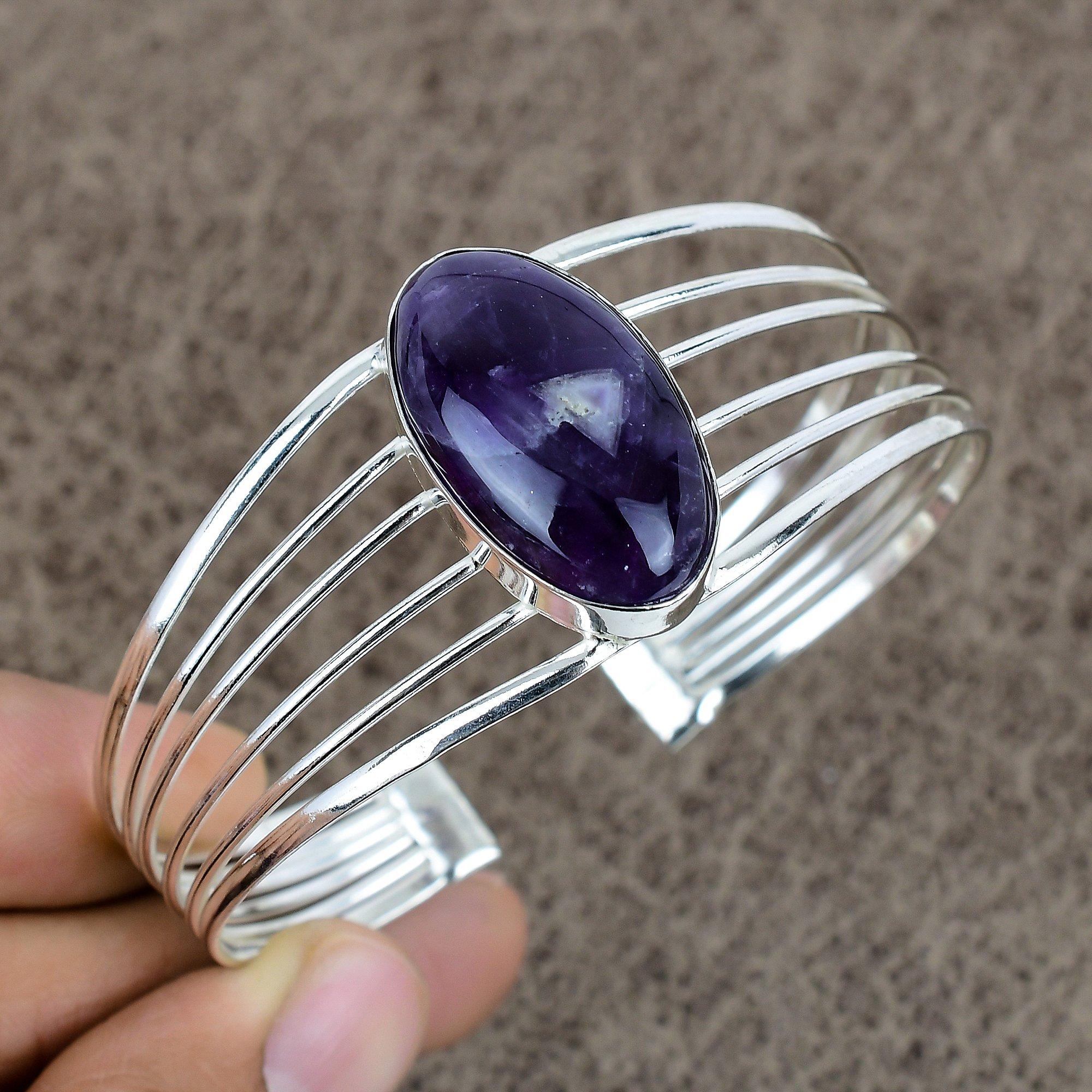 

Аметист Шавлії Самоцвіт Ручна робота Срібло 925 проби Манжета Браслет Регульований KKG-178