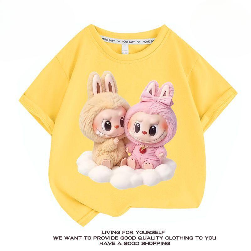 Cute Pure Cotton Short-sleeved T-shirt for Girls,  Fashionable Round-neck Top for Summer Children