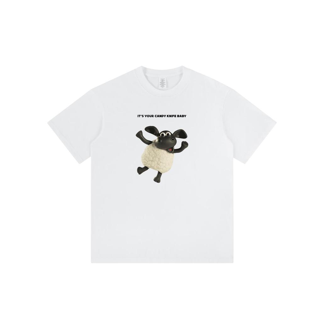 Trendy Oversized Cartoon Lamb Print Unisex T-Shirt - Round Neck, Short Sleeve