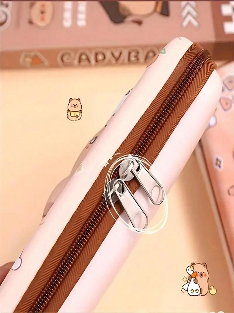 1 Cartoon Cute Capybara and Panda Pencil Box - Large Capacity 3-Layer Multifunctional Stationery Box with Waterproof, Pressure Resistance an