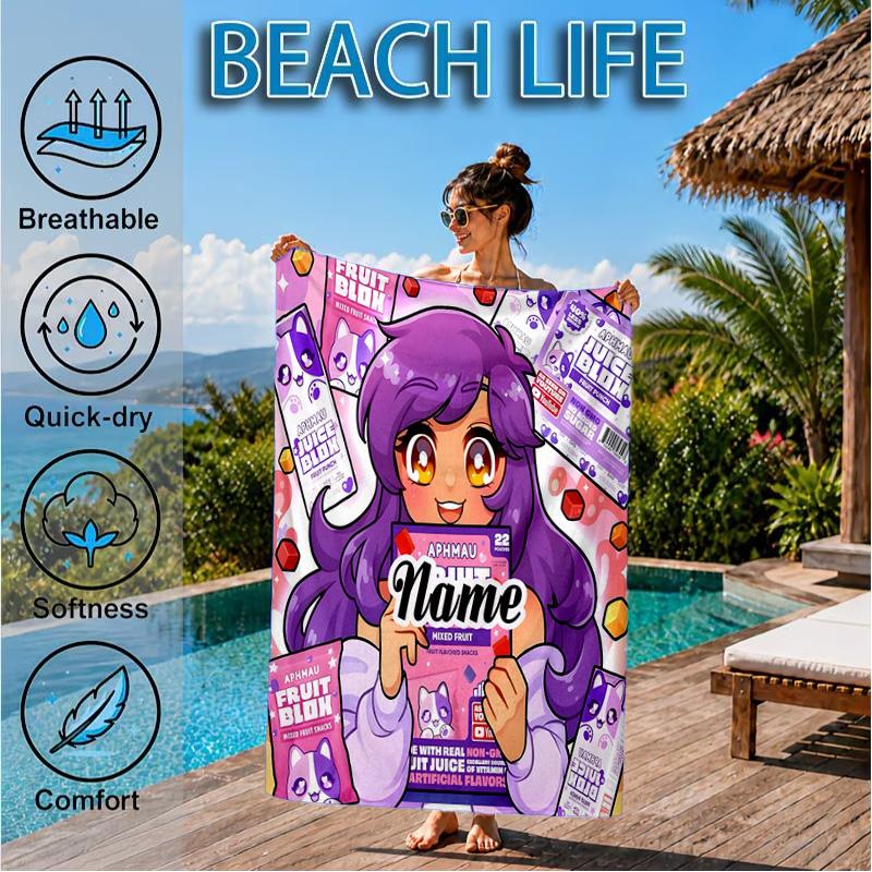 Custom Name Beach Towel Aphmau Candy Adventure Microfiber Beach Towel, Lightweight for Summer Travel, Swimming Pool Fan Birthday Gift