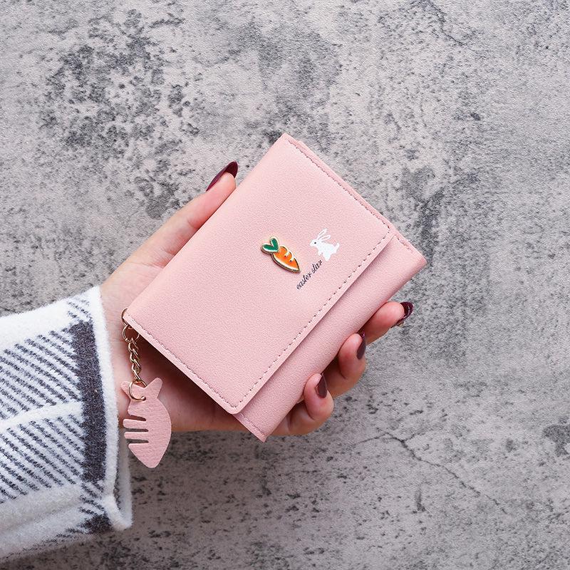 Sweet & Cute Three-Fold Wallet for Female Students: Mini Coin Purse, Fashion Card Holder, Multifunctional Money Clip