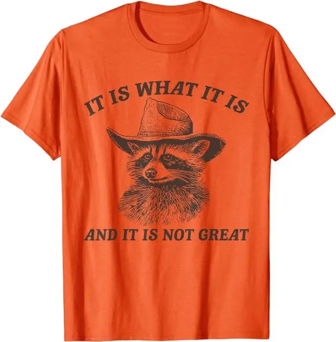 Lustiges Waschbär-Shirt Es ist, wie es ist und es ist nicht großartig T-Shirt Niedliches Waschbär Cowboy Grafik T-Shirt Herrenmode Kurzarm Outfit