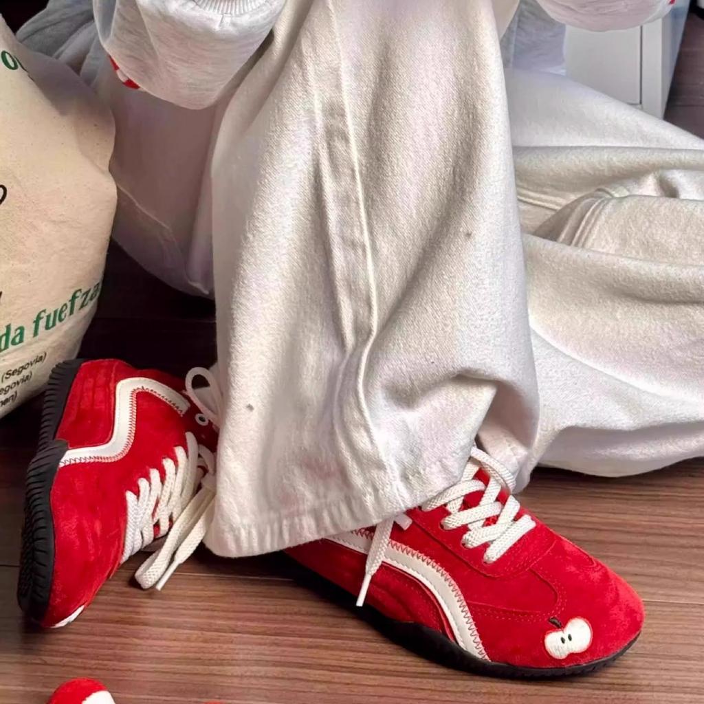 Keep version~ Red retro German training shoes versatile color matching lace-up casual sports shoes women's thin-soled Forrest Gump shoes women's shoes