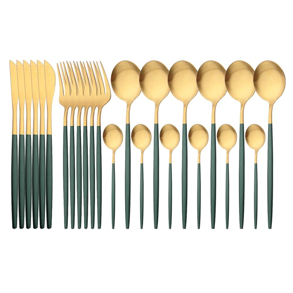 24Pcs Matte Black Gold Stainless Steel Dinnerware Cutlery Set Tableware Knife Fork Spoon Flatware Wedding Daily Dinner Set