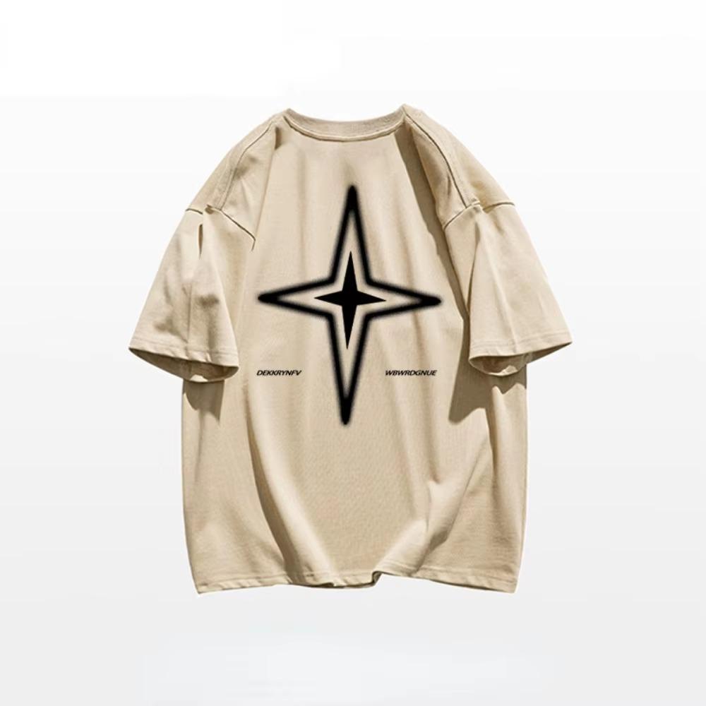 Summer Fashion Heavyweight Retro Men's English Letters 100% Cotton Printed Round Neck High-quality Casual Fitness Street T-shirt