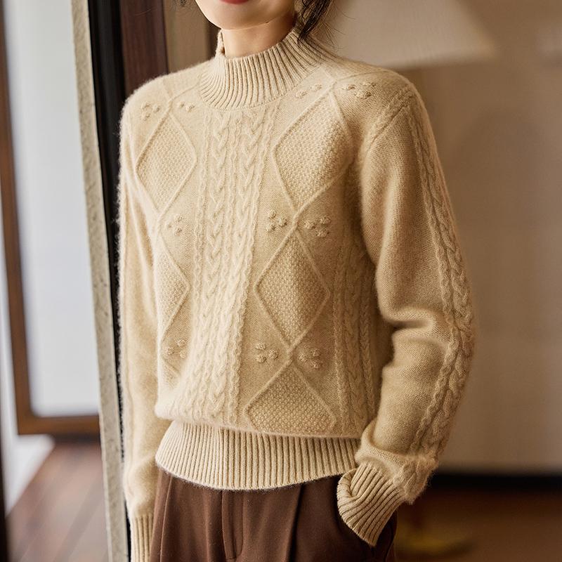 Women's Cashmere Sweater Qinghe Cashmere 30% Cashmere 70% Wool Autumn and Winter Pullover Warm and Fashionable