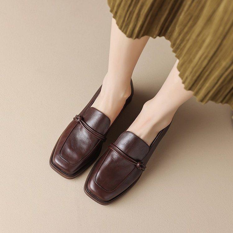 

Platform British style black work shoes loafer 2025JK brown small leather shoes flat-soled new Mary Jane single shoes 39 коричневий