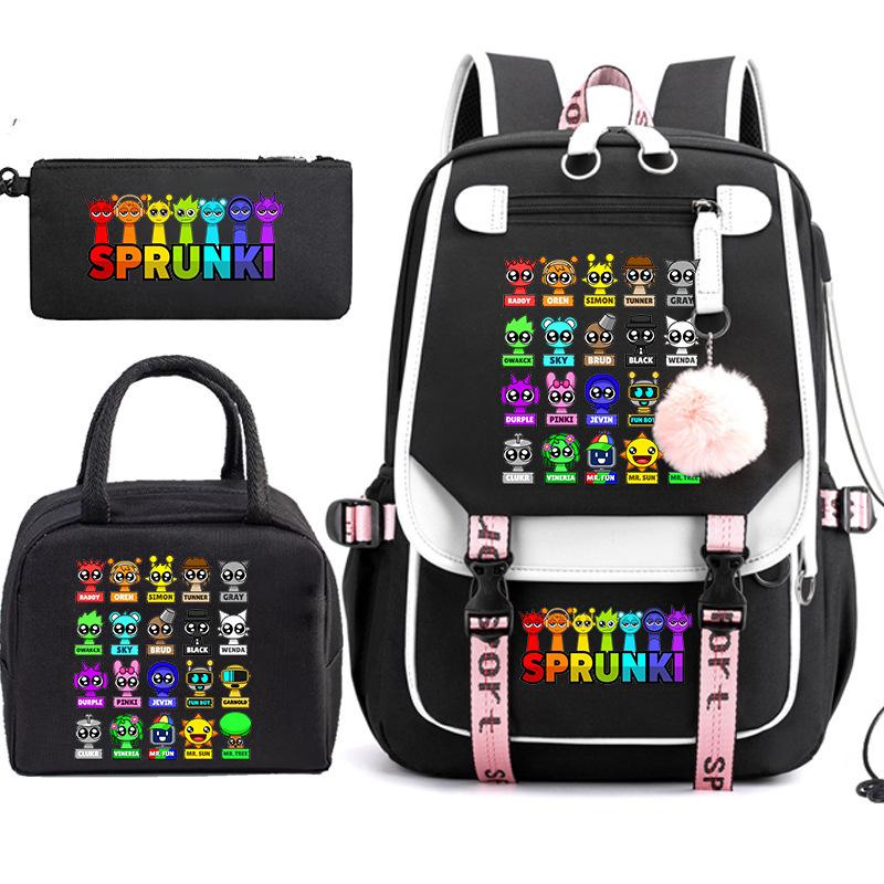Large Capacity Schoolbag with Shoulder Strap; Student Three-piece Pencil Case Set
