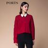 PORTS Women's Dark Red Striped 100% Wool Pullover