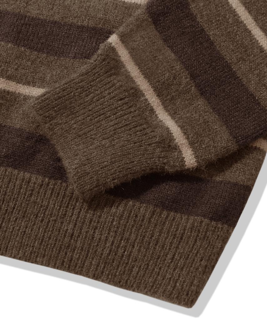 TRILLION Washable Hairy Striped Button Cardigan Knit_Brown