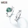 WES   CopperNatural Gemstone 8*8mm Moss Agate Jewelry Set for Women Leaf Branch Ring Pendant  Wedding Gift