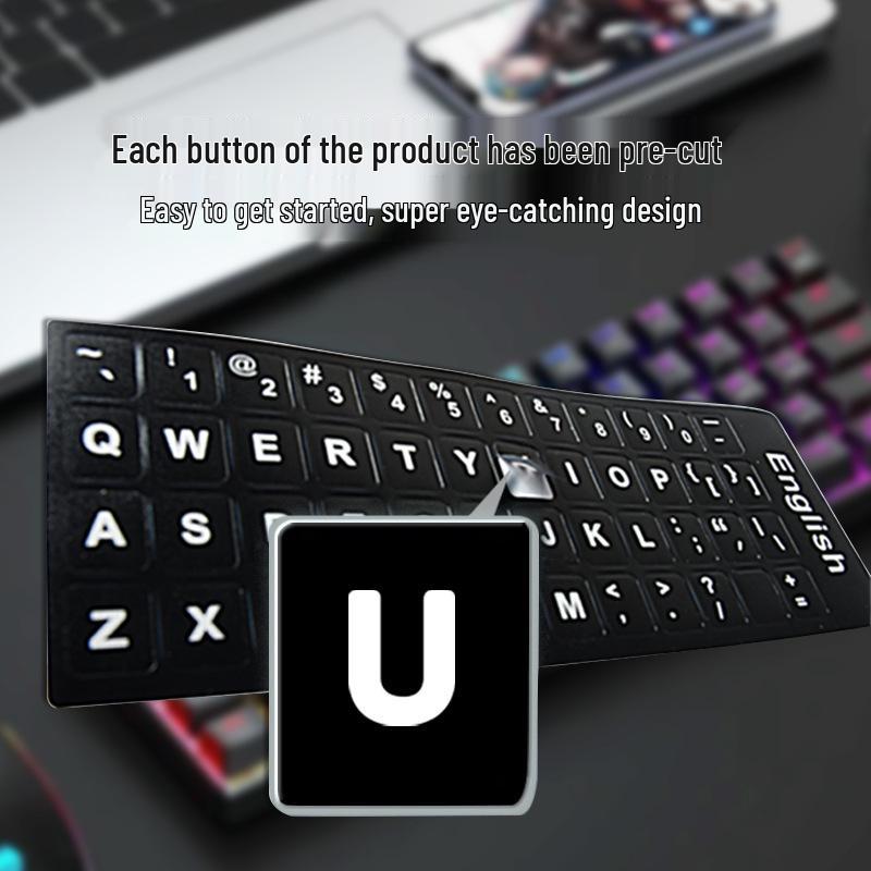 Multilingual Keyboard Stickers: English, Arabic, Korean, Spanish