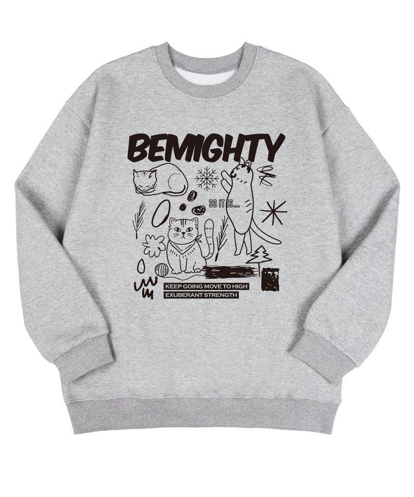 BEMIGHTY Drawing Cat Oversized Premium Double-Sided Sweatshirt [Melan Grey] (B Type)