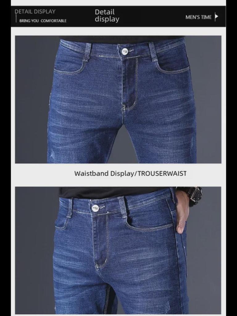 2024 Men's Slim Fit Embroidered Stretch Cotton Jeans for Spring & Autumn