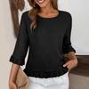 Women's Short-sleeved Round-neck Solid Color Tops Loose European And American Lace Sleeves Shirt