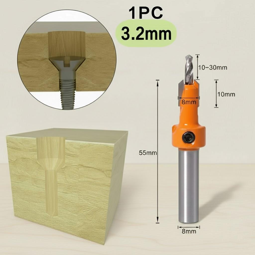 

High Speed Steel Countersink Bit 8mm Shank Wood Milling Cutter with YG6X Carbide Tip Durable 45# Steel for Woodworking Tools