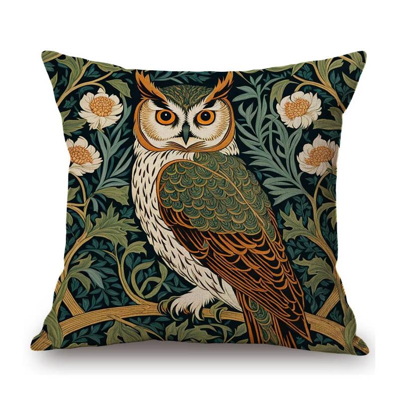 Classic Morris Flower Style Animals Deer Bird Horse Butterfly Night Owl Home Decorative Pillow Case Linen Sofa Cushion Cover