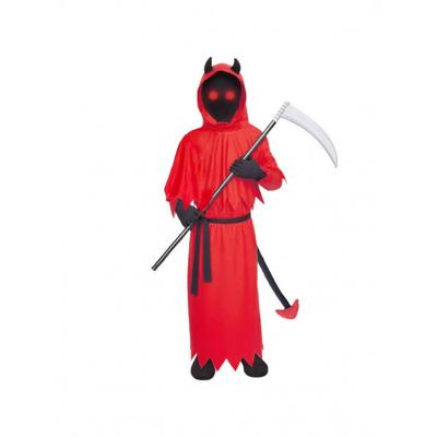 Halloween Kinderkostuum **** Hoorns Maaiers Satan Demon Verkleedkleding Oplichtend Oog Sikkel Set