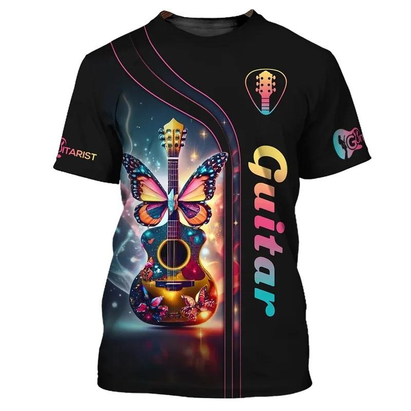 Guitar Bass 3D Printed T-Shirt Men Women Music Instruments Pattern Short Sleeve Cool Oversized Crew Neck Fashionable Comfortable Soft T-shirt