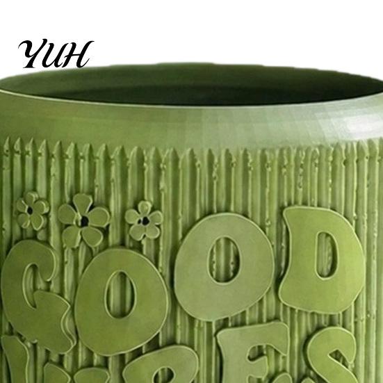 3D Embossed Plastic Plant Container Printed Planter, Small Good Vibes Only Flower Pot, Lightweight Planters for Home Cute Cactus Desktop Office Decor