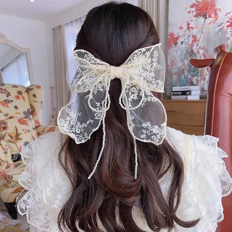 Elegant Lace Embroidery Bow Hair Clip Solid Color Retro Headdress Hair Clips Sweet Girls Princess Hair Accessories Gift