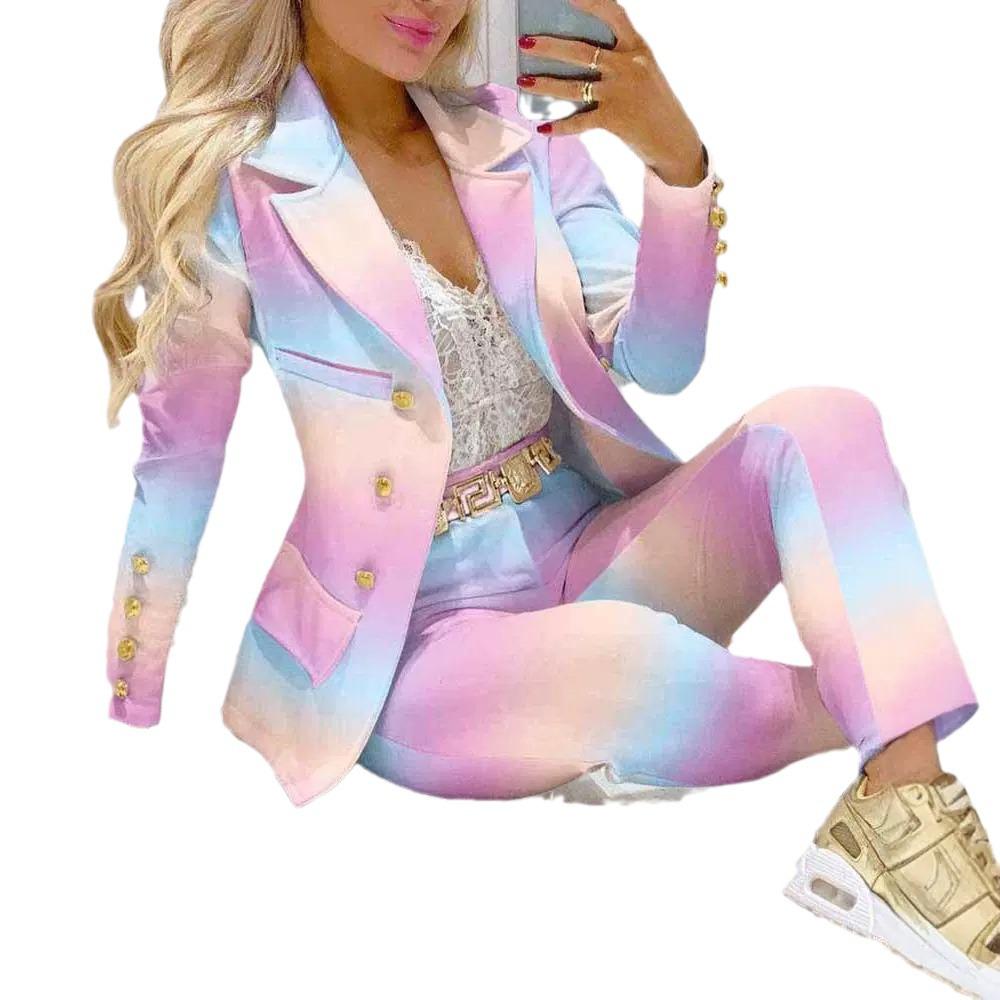 Shopify Europäischer und Amerikanischer Stil Damen Zweiteiler: Bedruckte Jacke und lange Hose