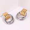 Elegant Geometric Gold & Silver Stud Earrings – Stainless Steel Fashion Statement