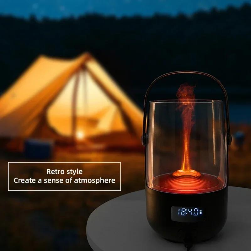 Vintage-Style Humidifier with Realistic Flickering Flame - 200ML Waterless Auto-Off Diffuser & Mood Lighting for Home Decor