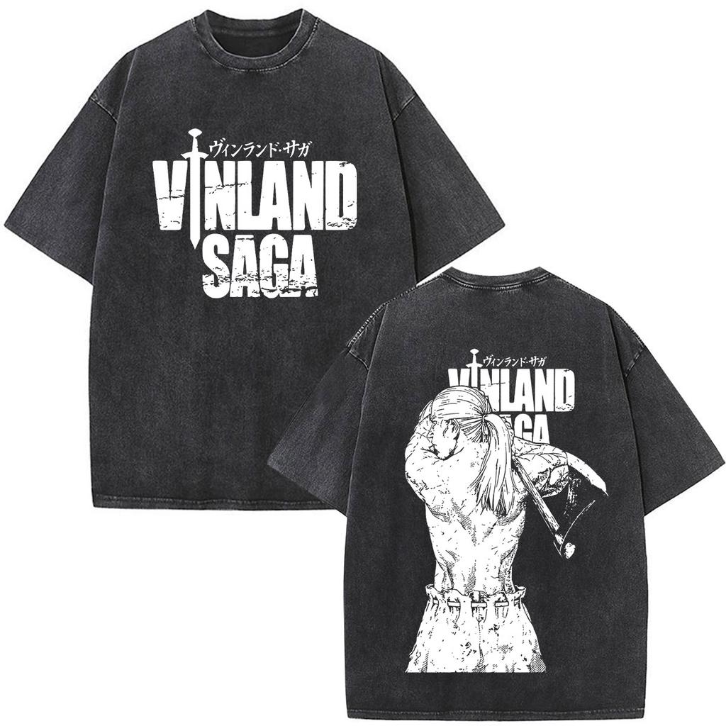Anime Vinland Saga Thorfinn I Have No Enemies Vintage Washed T Shirt Mens Women Manga Casual Oversized Tshirts Male Streetwear