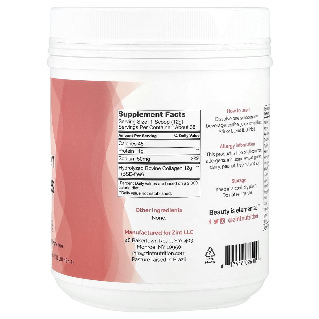 Pure Grass-Fed Collagen Peptides, Unflavored, Container, 454G(16Oz)