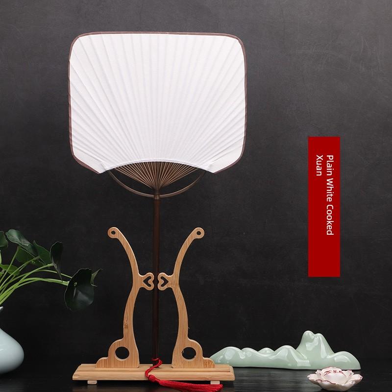 Xuan Paper Circular Fan Blank Calligraphy Thickened Black Bamboo Long Handle Fan Uterus Fan Chinese Ancient Style Double-Sided High-End Japanese DIY