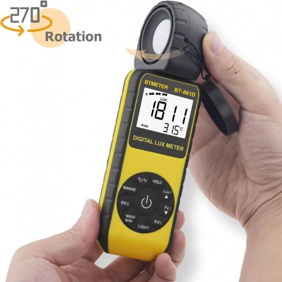 BTMETER BT-881D Digital Illuminance Light Meter, Measure Lights 0.01~400,000 Lux (0.01~40,000 FC) Foot Candles Luxmeter with 270º Rotated Sensor for