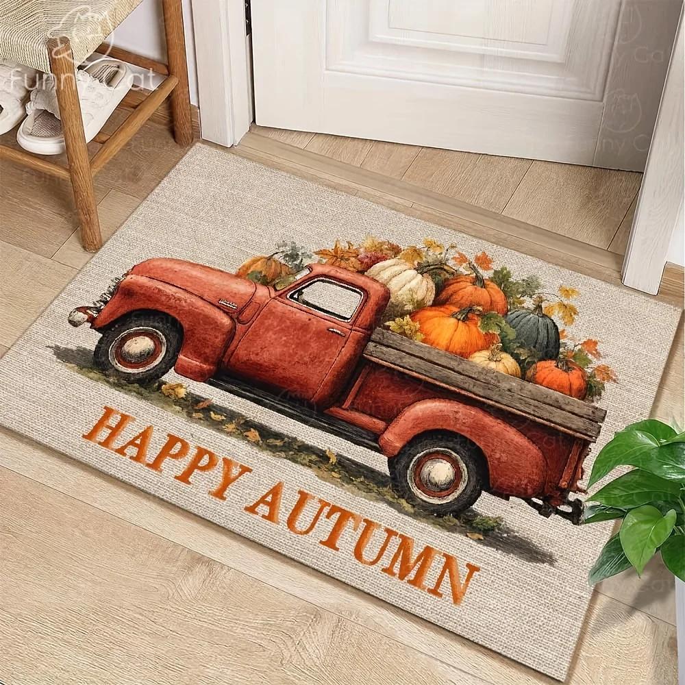 Cute Hedgehog Autumn Entryway Doormat Non-Slip Washable Dirt Trapper Stain Resistant Absorbent Durable Floor Mat