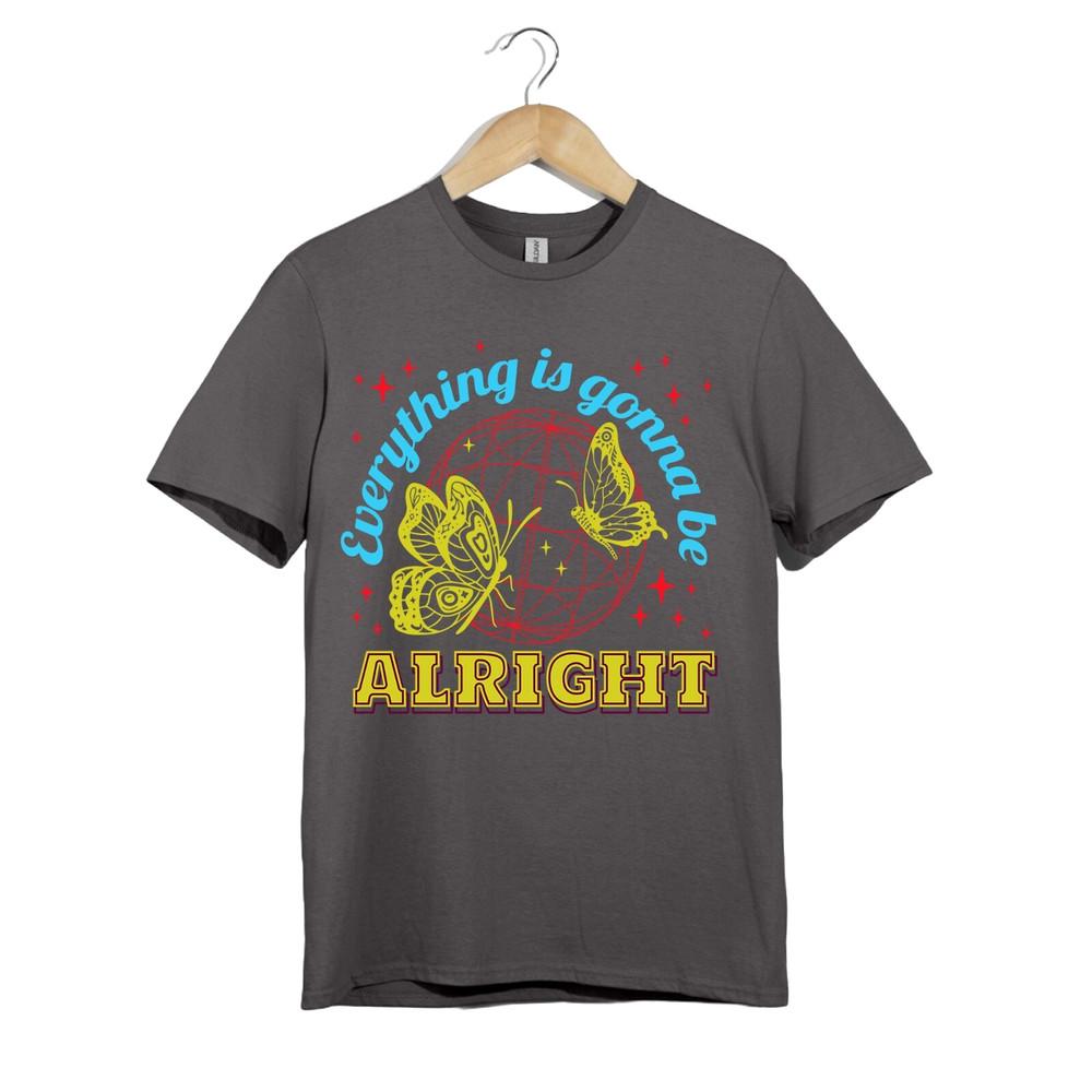 Everything Is Gonna Be Alright Shirt Retro Butterfly Globe Graphic Tee Unisex S