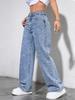 INS Style Pearl Adorned Straight-Leg Wide Denim Pants