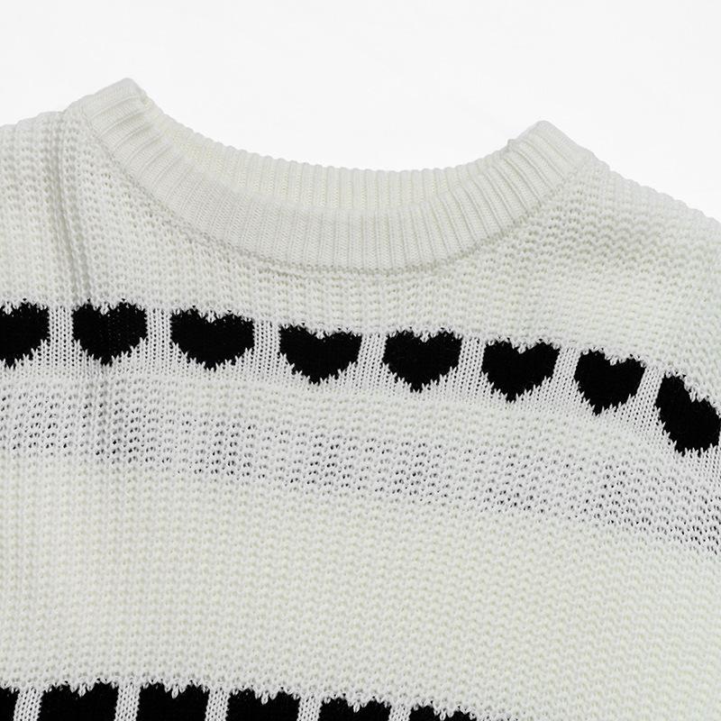 2026 Autumn/Winter Sweet Date Heart Pattern Knit Sweater for Women - Long Sleeve