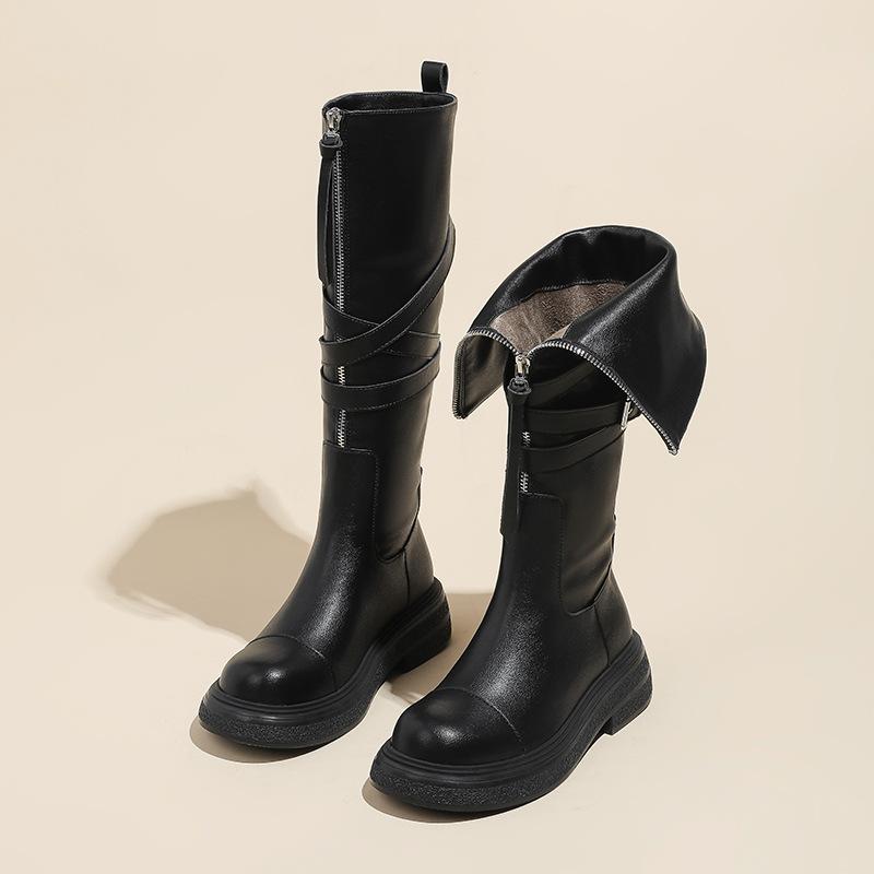 Martin boots long boots women's autumn and winter retro western style platform boots Maillard with round head brown boots