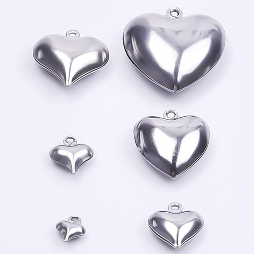 10pcs/Lot Stainless Steel Heart Pendants For Jewelry Making Supplies Various Size Metal Love Charm DIY Keychain Bracelet Finding